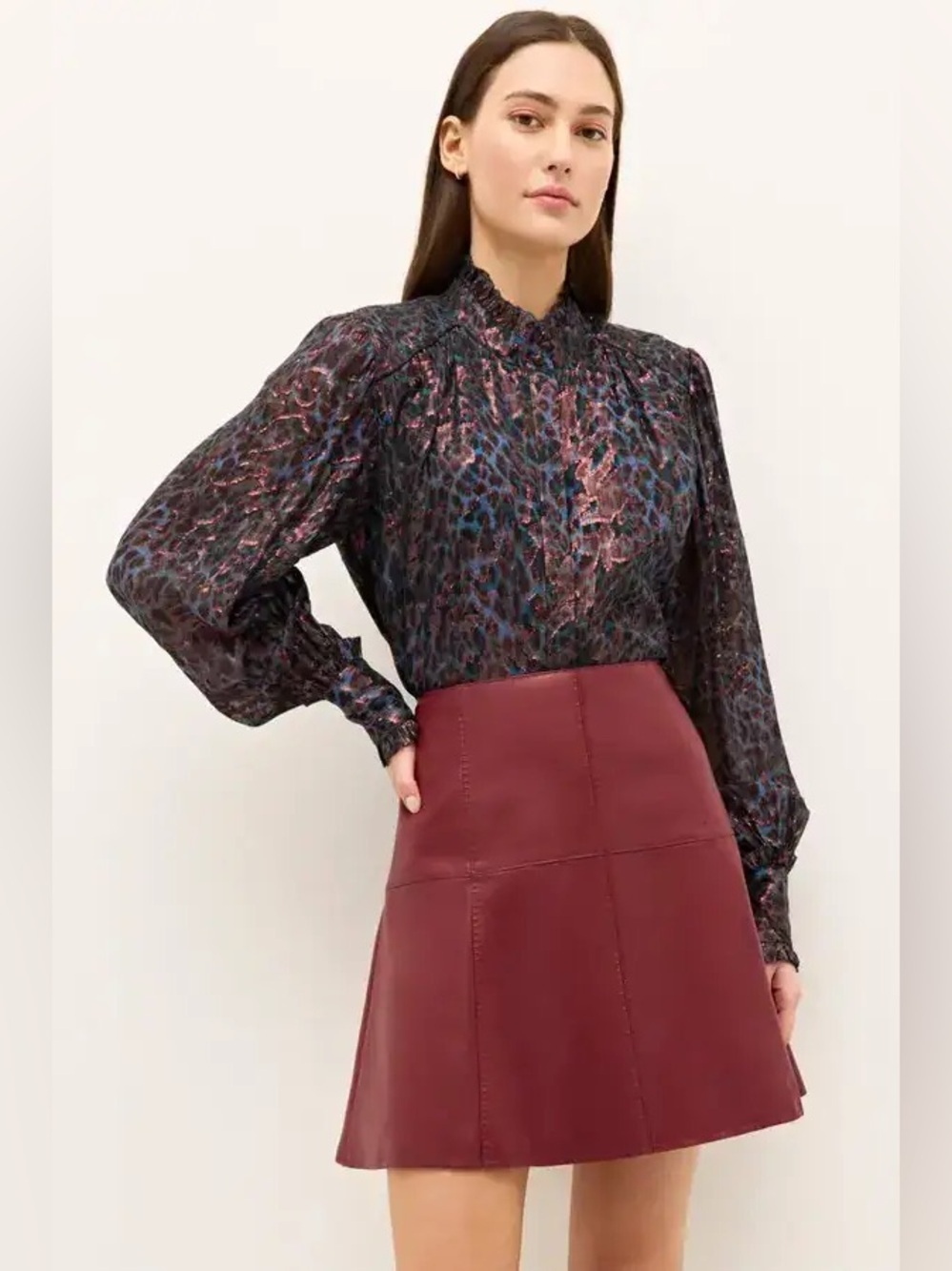 Marie Oliver Montana Silk Leopard Print Blouse In Riverbend Sheer Gold